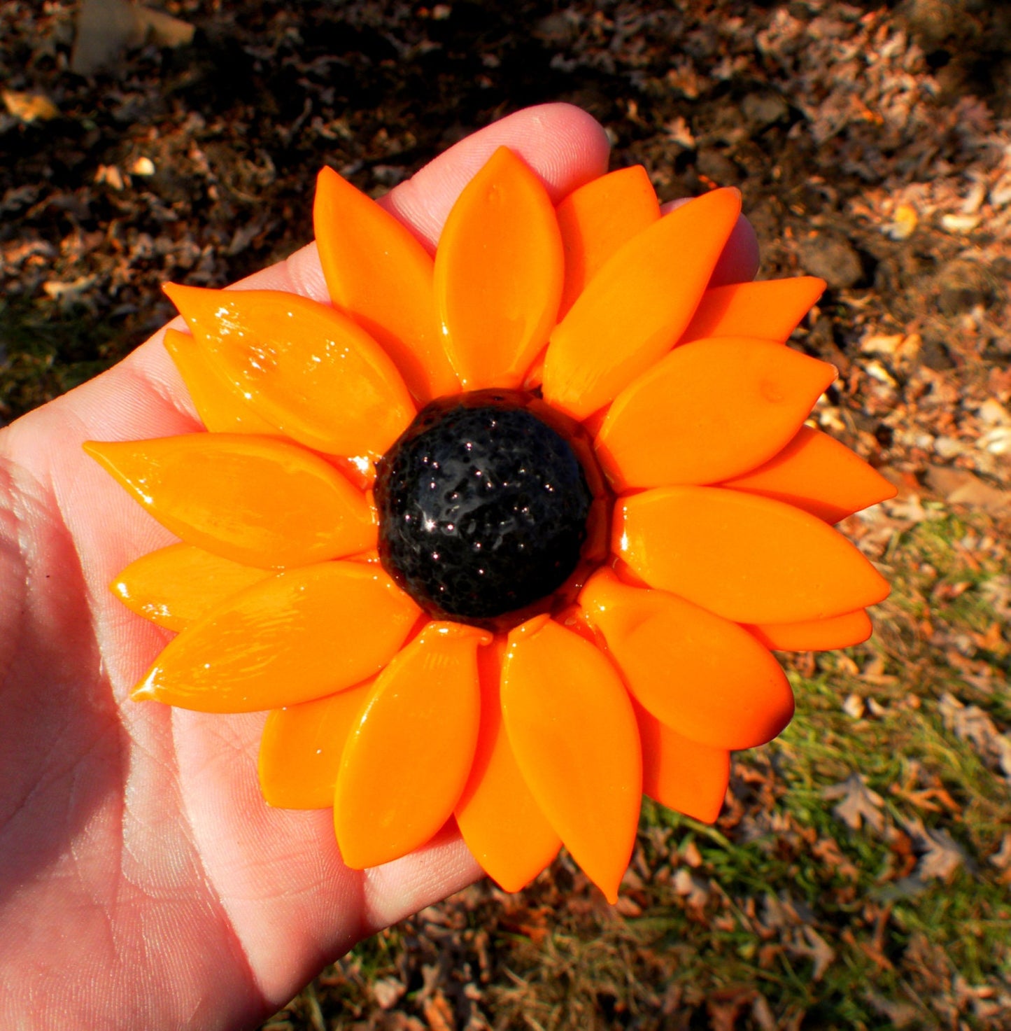 Orange Black Eyed Susan Glass Long stemmed Flower