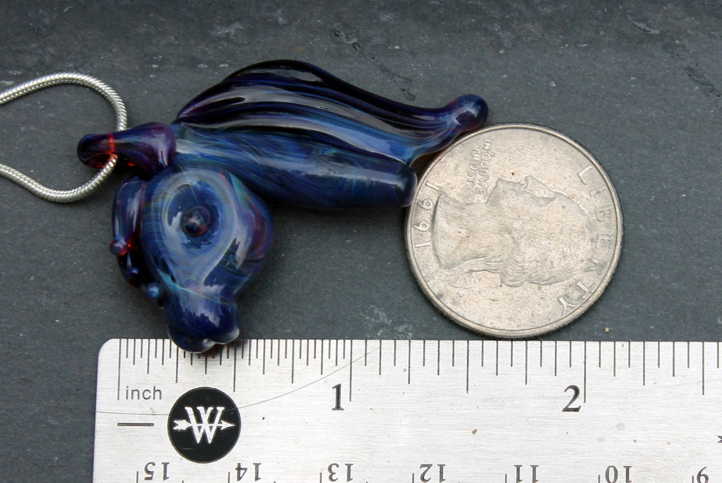 Glass Horse Head Necklace, Blue Purple Mustang