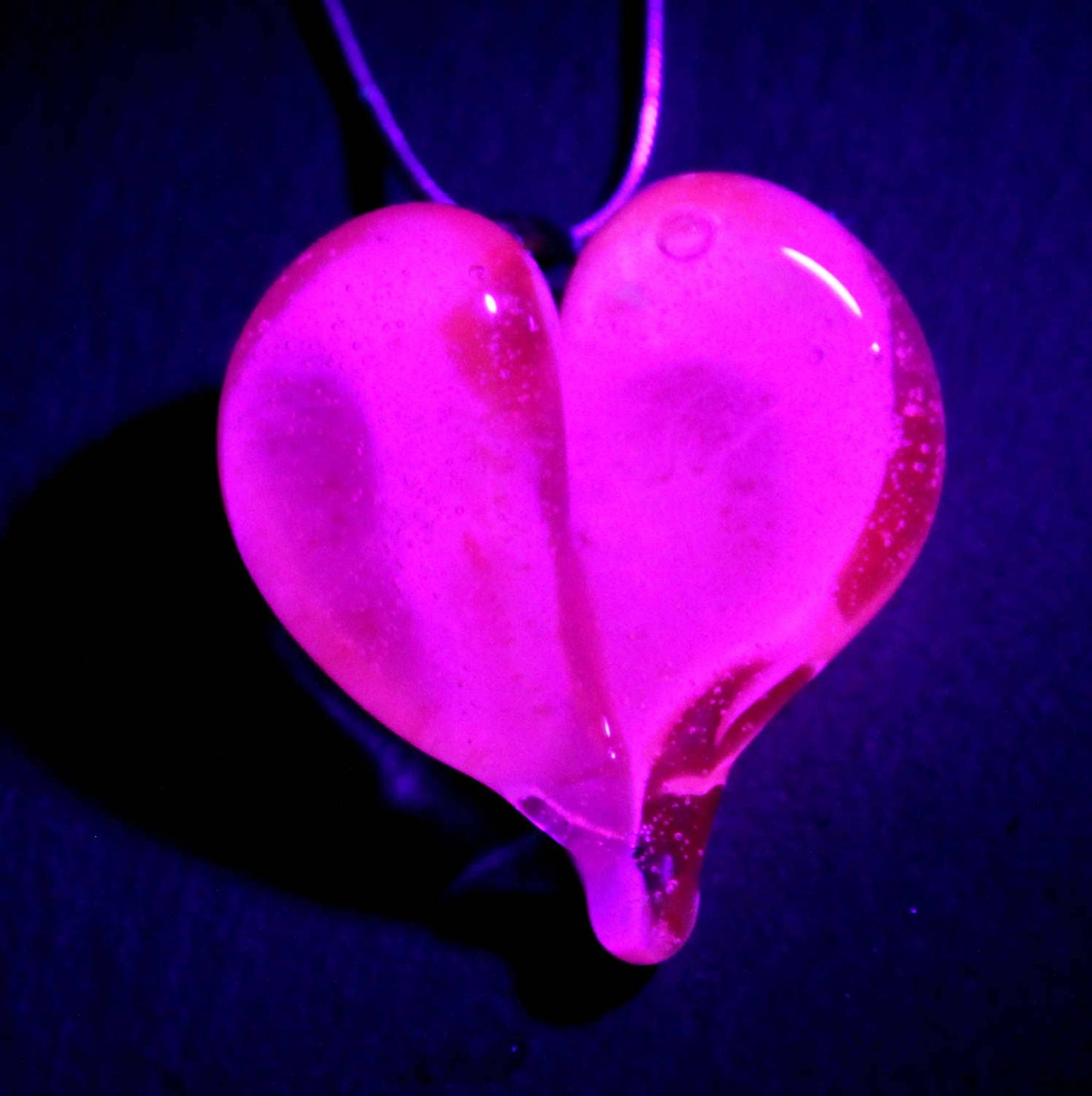 UV Glow Pink Gold Heart Necklace, Black Light Reactive