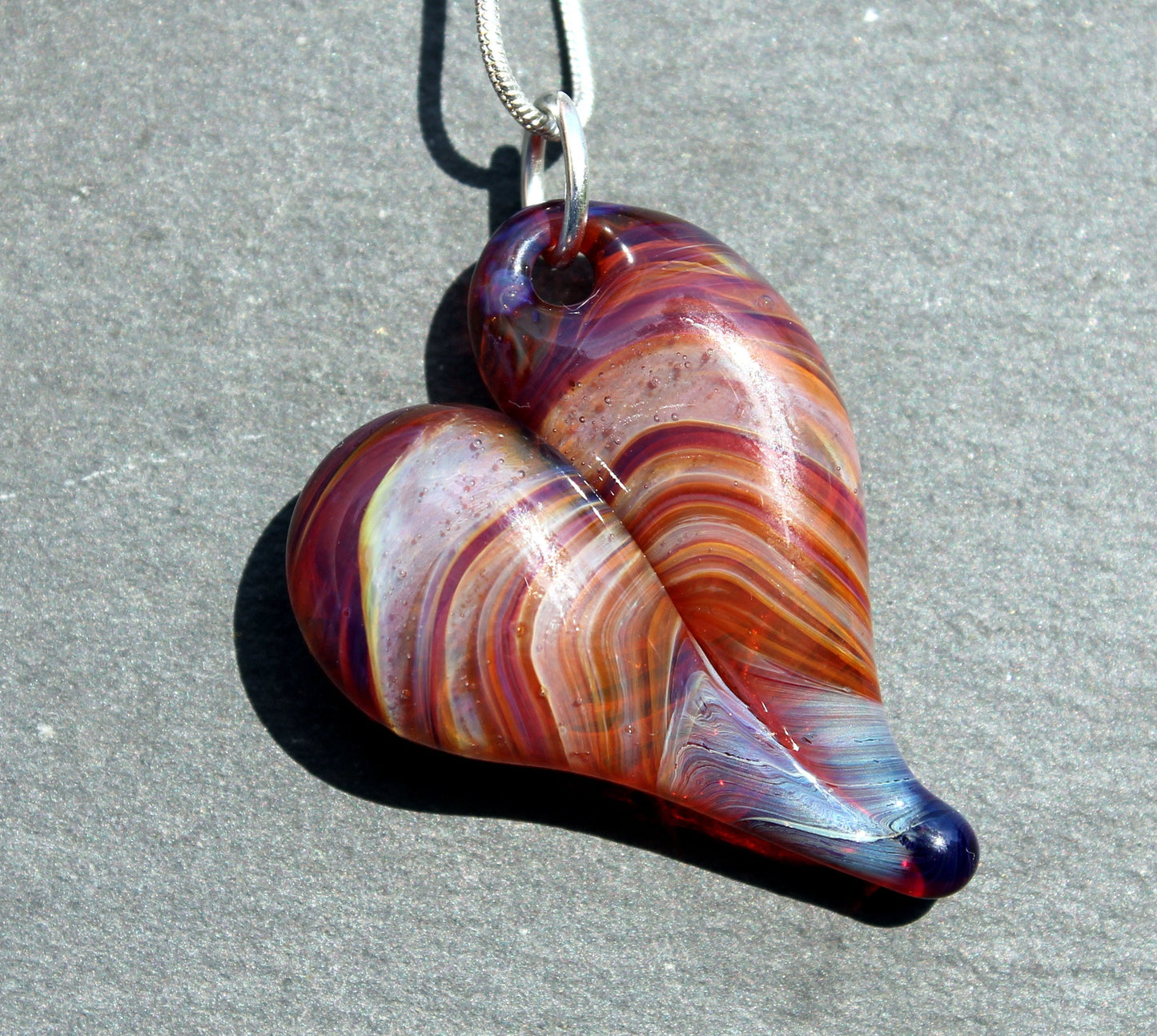 Purple Heart Necklace, Blown Glass Pendant, Lampwork Focal Bead