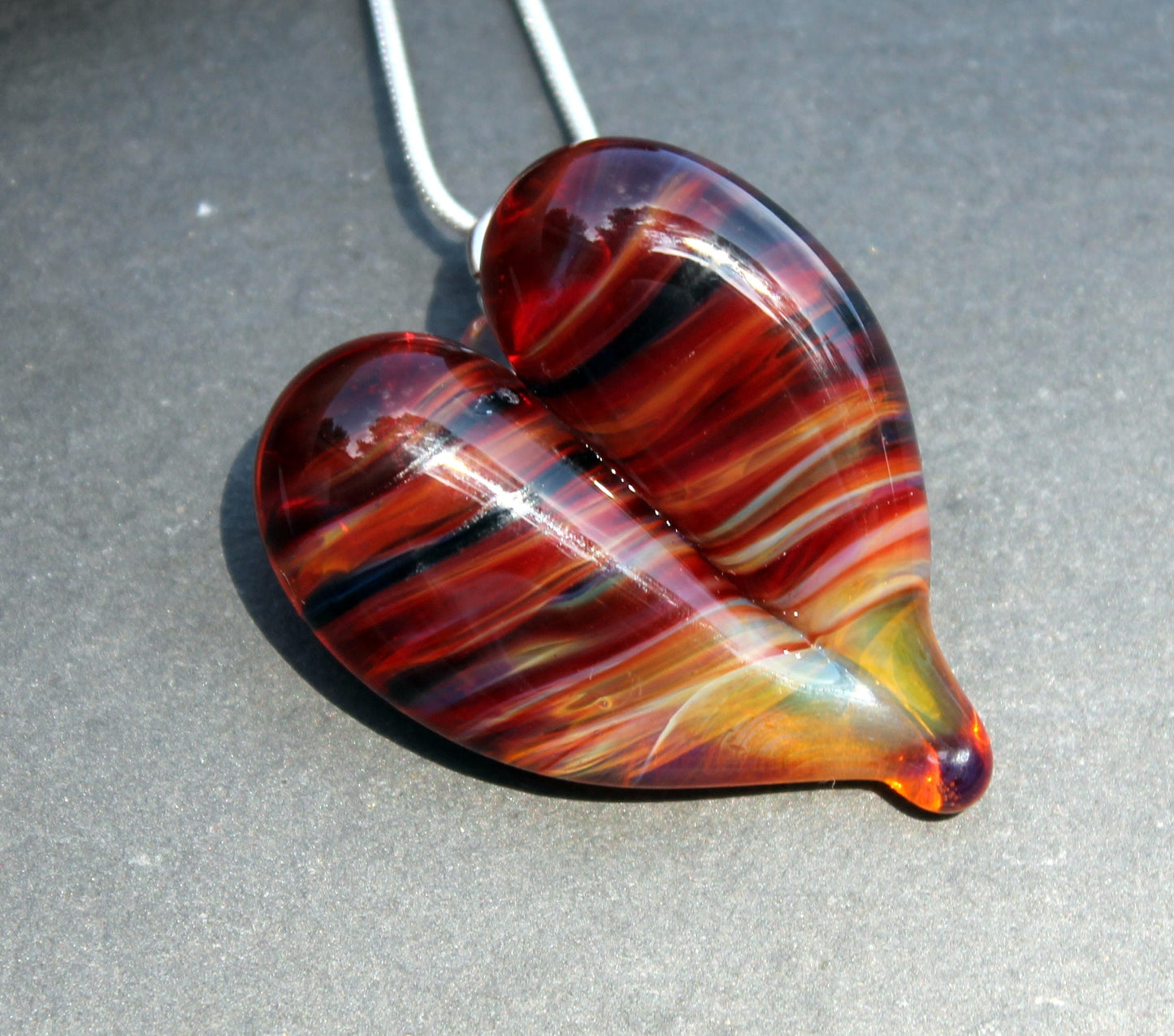 Red Lampwork Heart Pendant, Glass Boro Jewelry, Necklace Lampwork Hand Blown