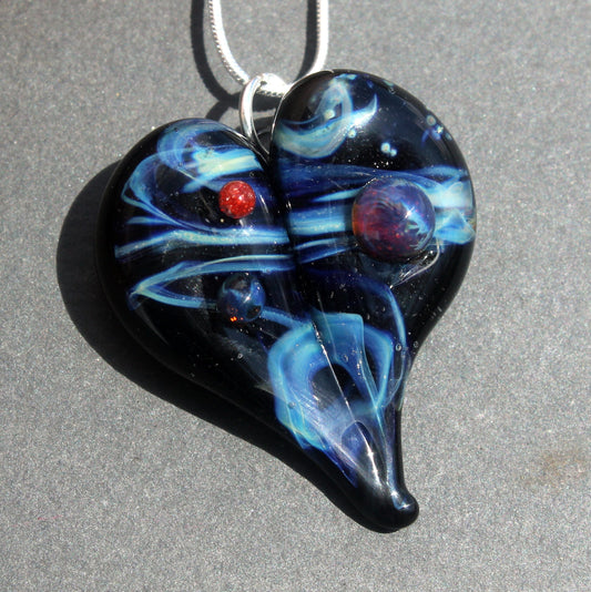 Starry Night Heart, Glass Heart Lampwork Universe Space Jewelry