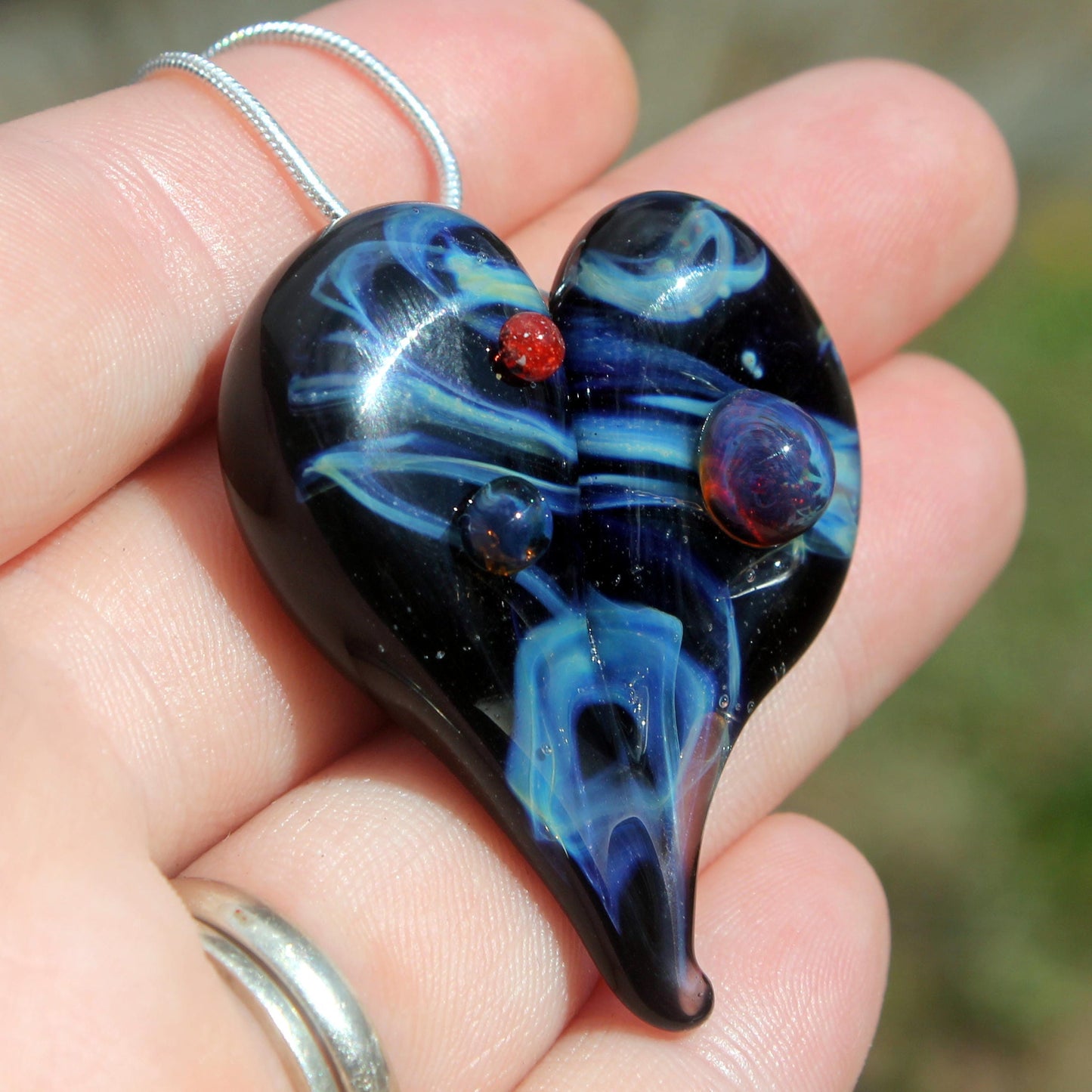 Starry Night Heart, Glass Heart Lampwork Universe Space Jewelry