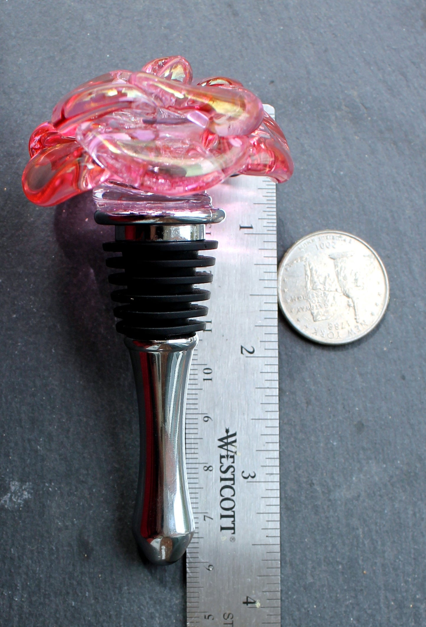 Wine Stopper Glass Rose Pink Gold Flower Stainless steel