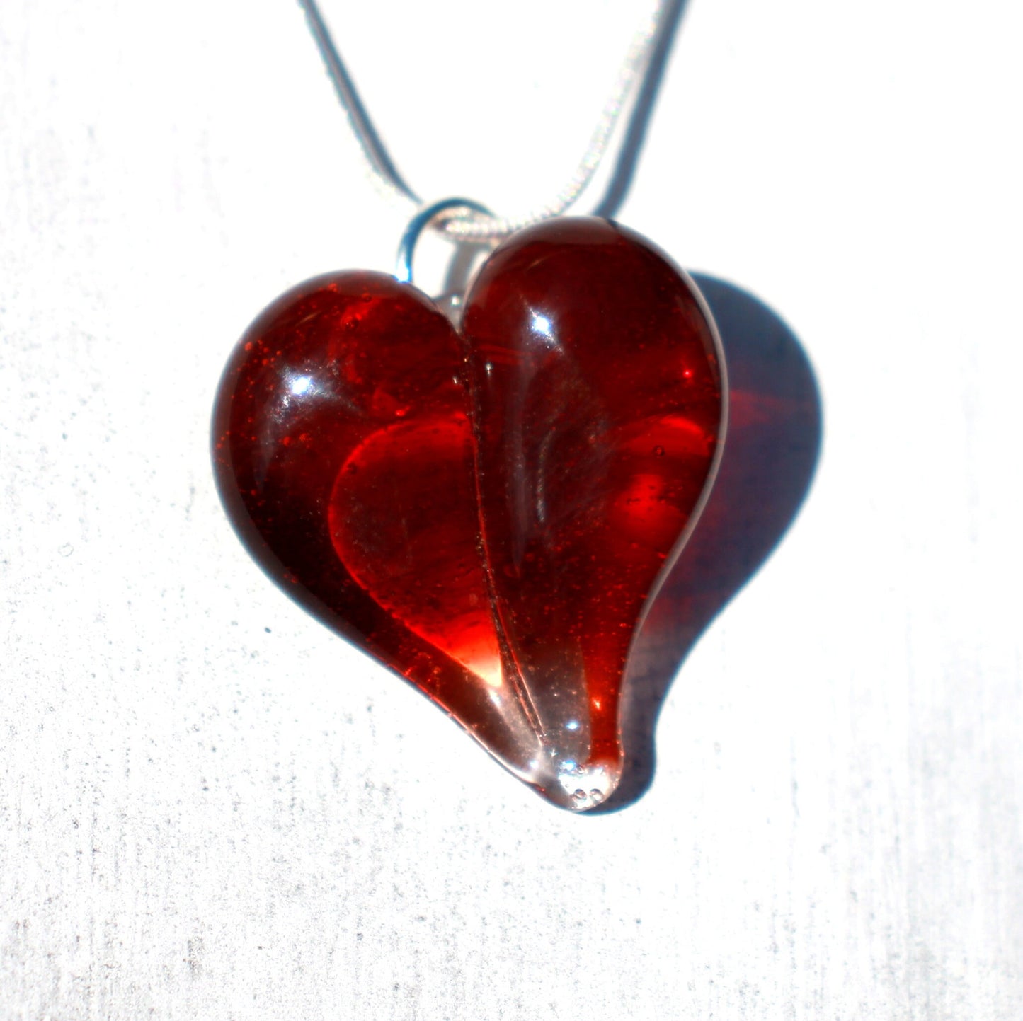Red Heart Necklace Glass, Blown Boro Pendant, Lampwork Focal Bead