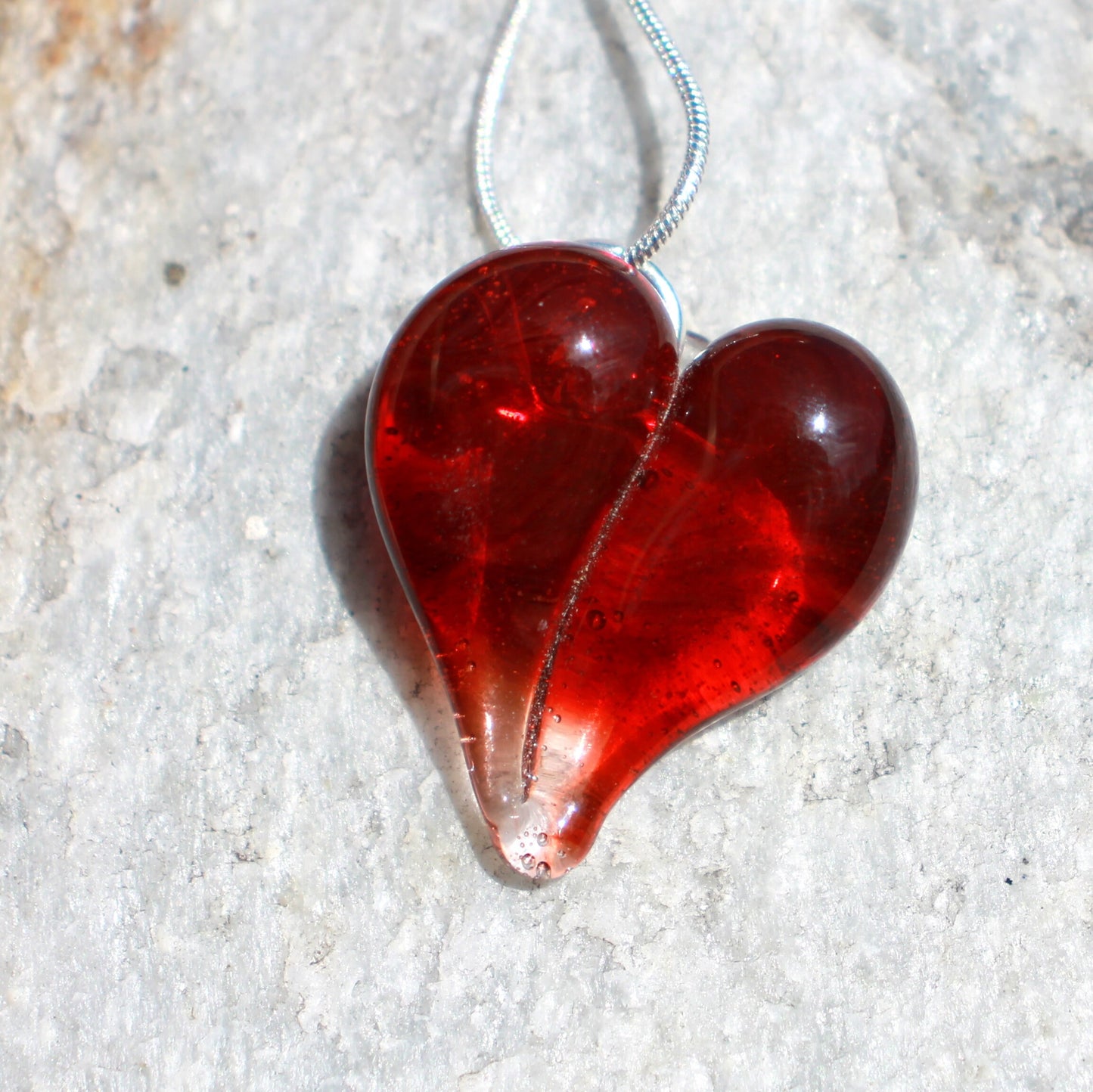 Red Heart Necklace Glass, Blown Boro Pendant, Lampwork Focal Bead
