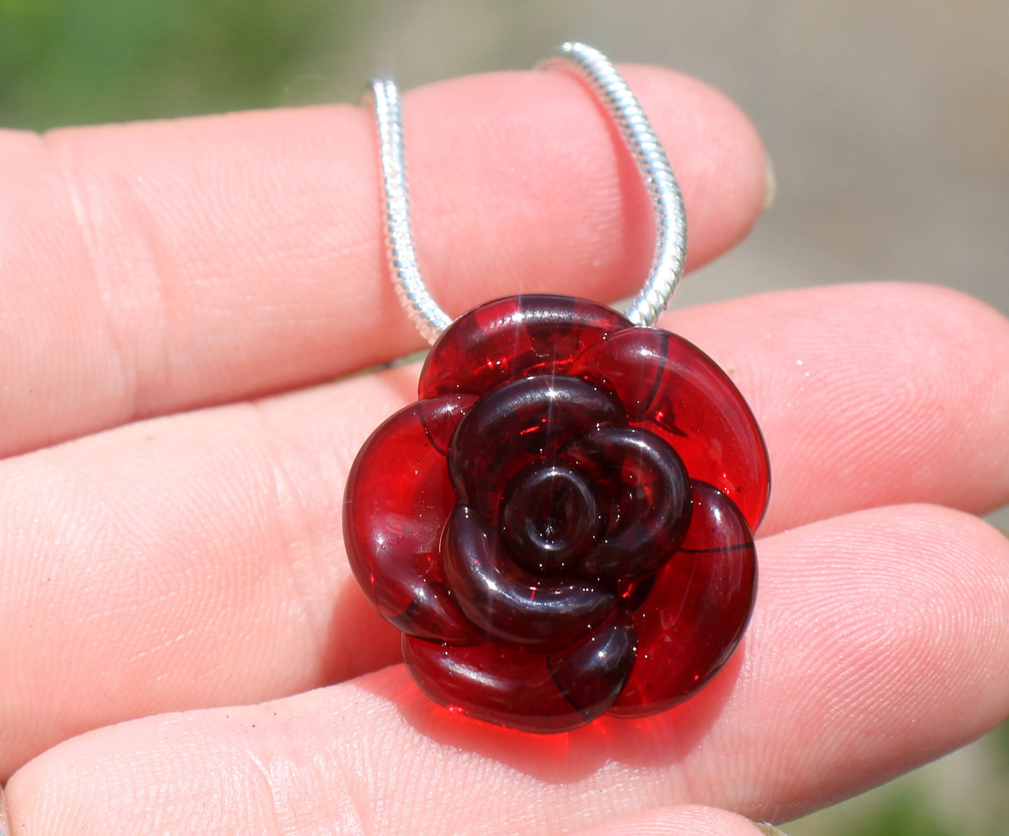 Red Rose Necklace Glass, Classic Twist on a Valentines Gift