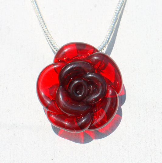 Red Rose Necklace Glass, Classic Twist on a Valentines Gift
