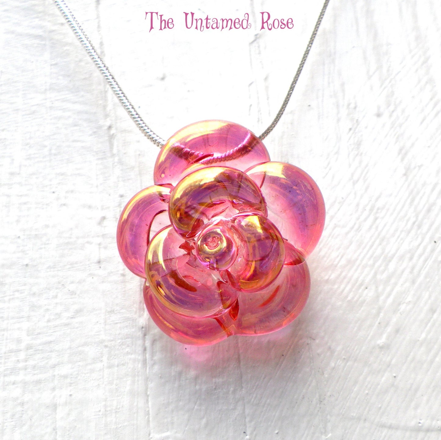 Pink Rose Necklace Glass