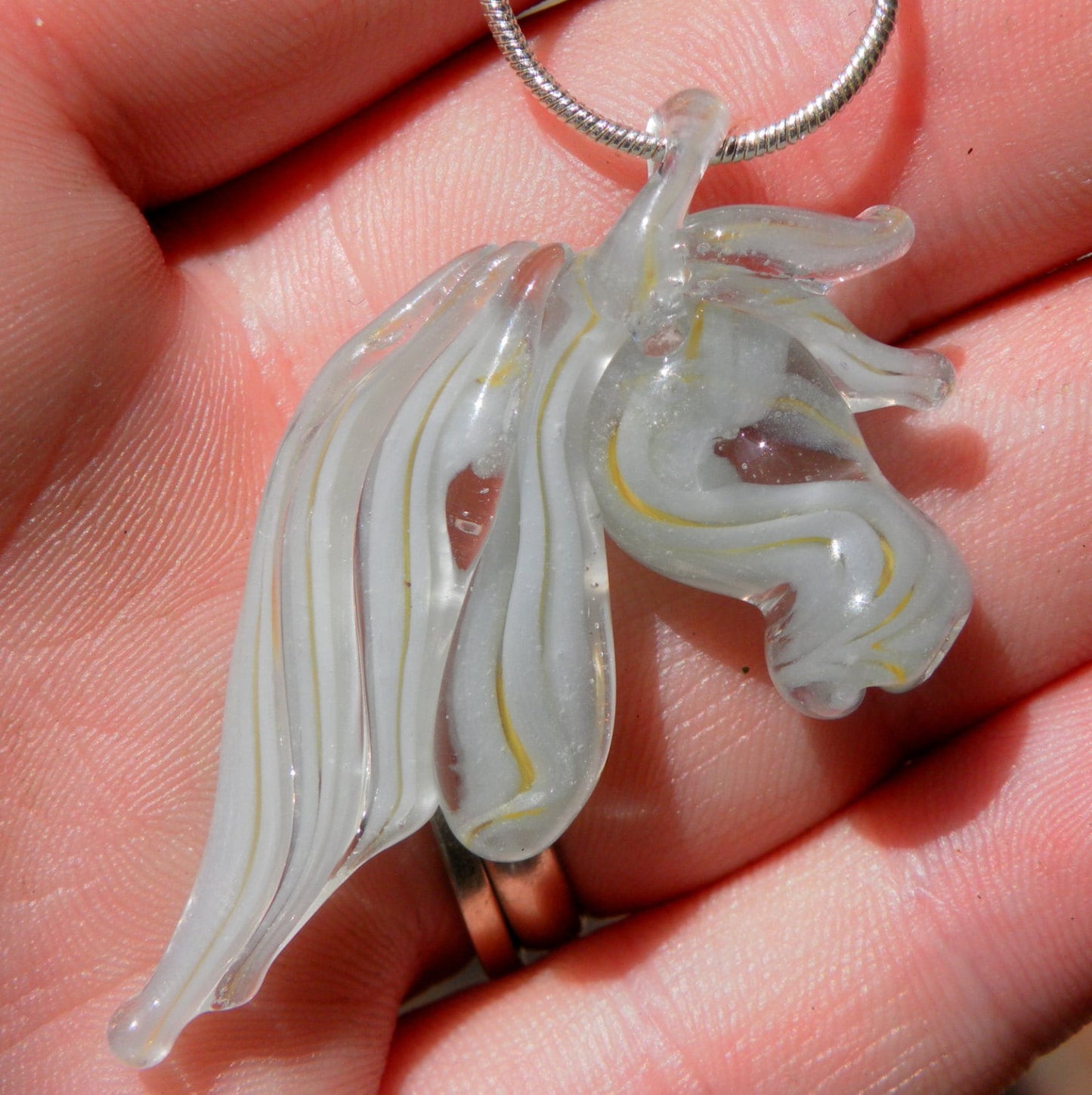Silver Grey Glass Horse Head Pendant