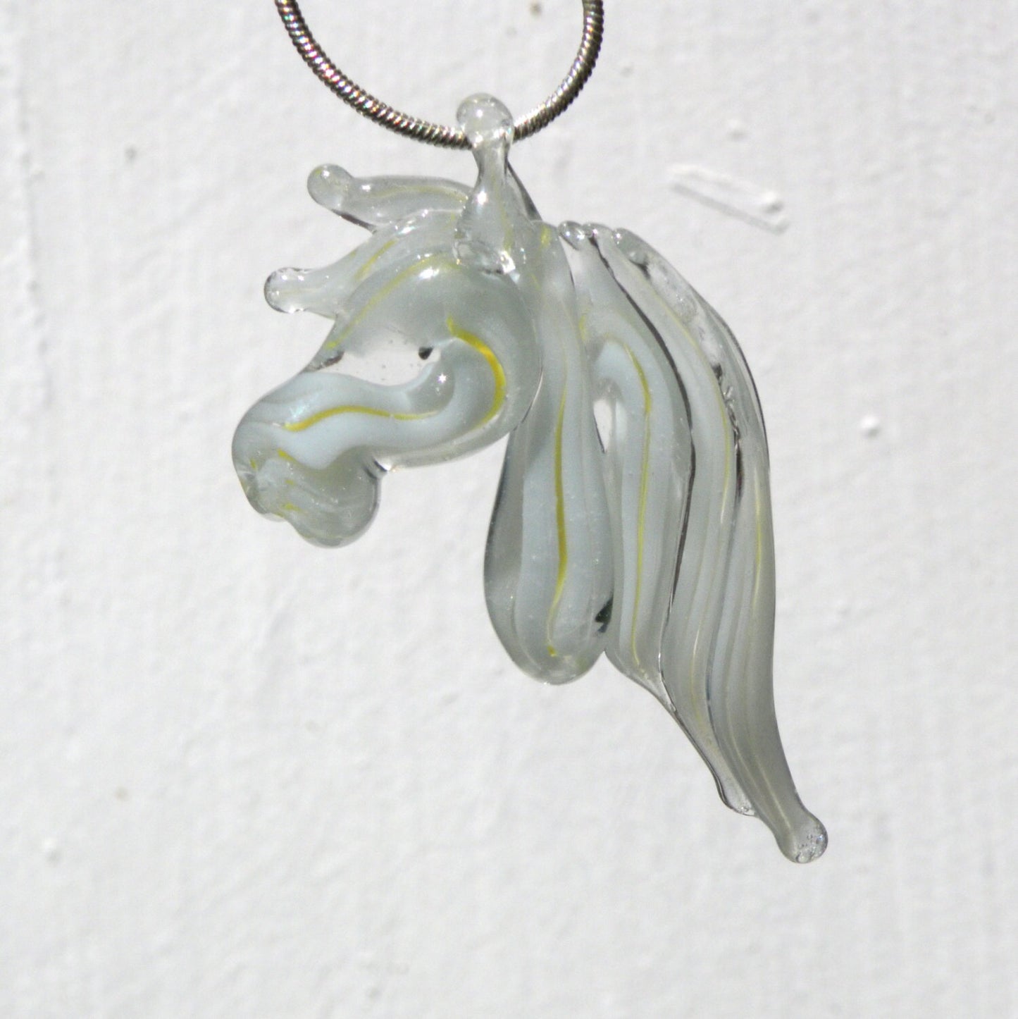Silver Grey Glass Horse Head Pendant