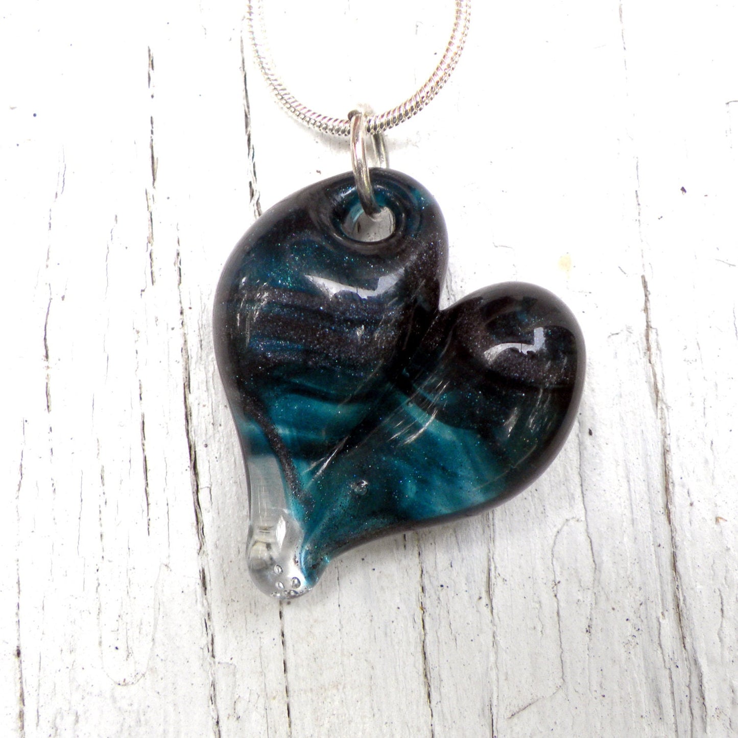 Twisted Blue Teal Glass Heart