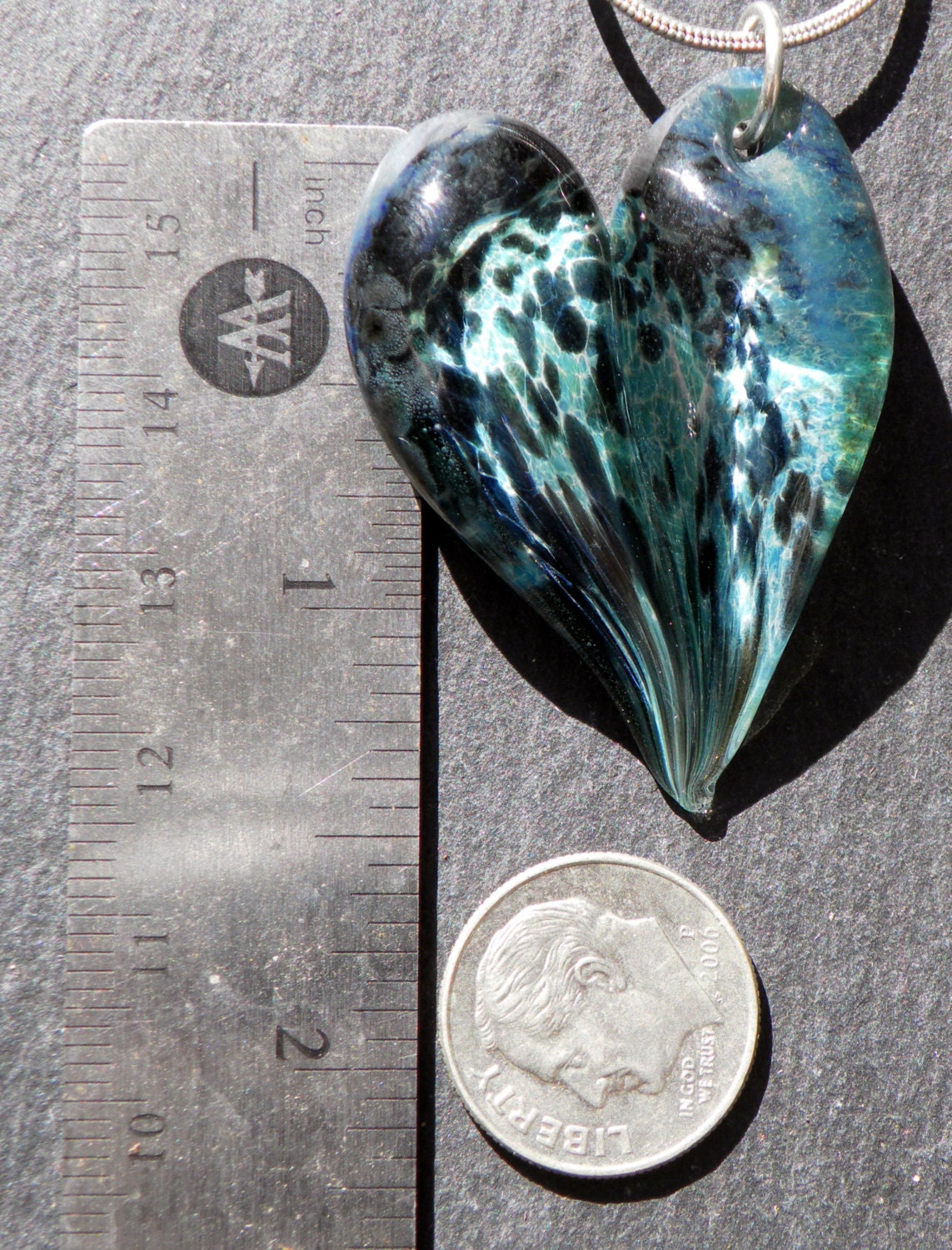 Glass Heart Pendant Blue and Black