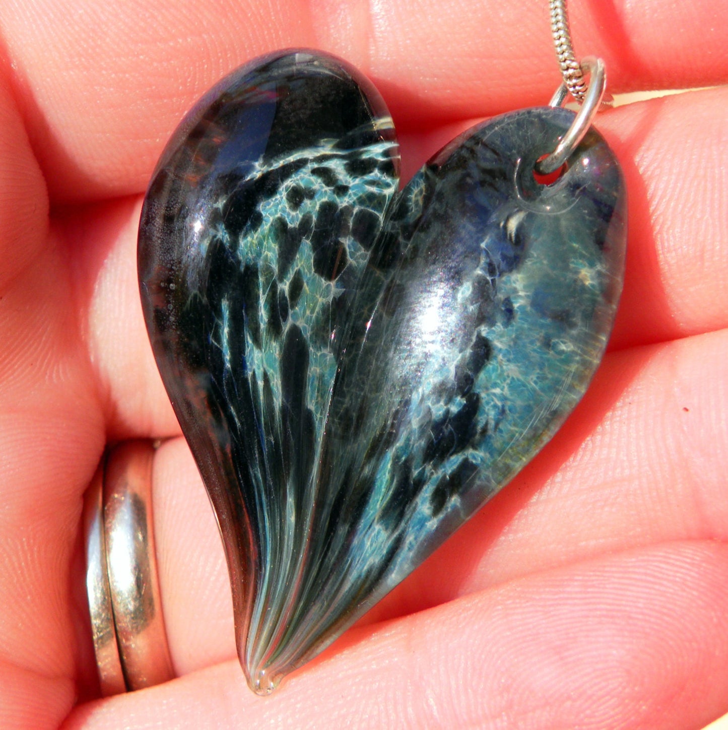Glass Heart Pendant Blue and Black
