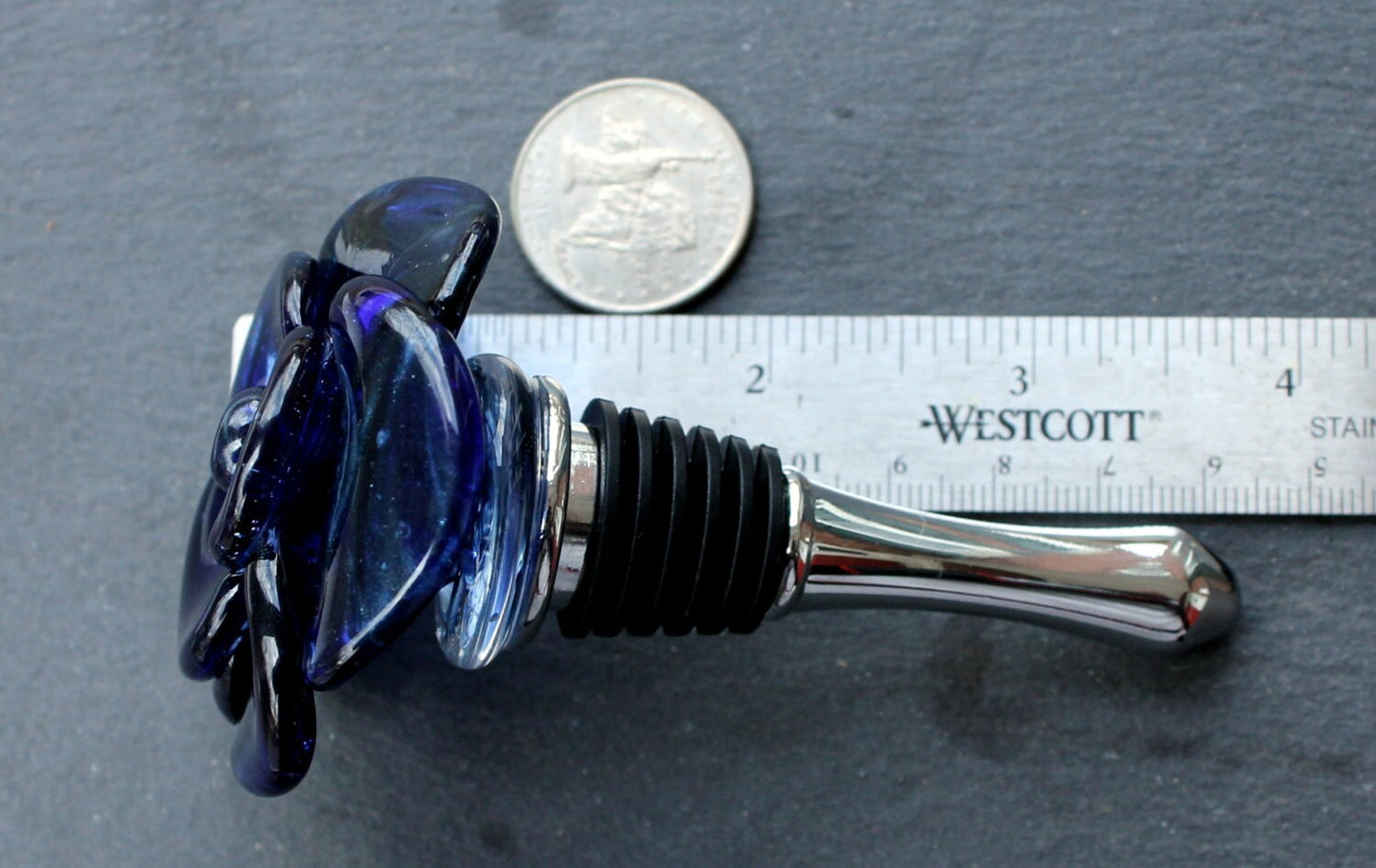 Rose Bottle Stopper Glass, Blue Rose Flower Stainless Steel Wine bottle stopper, Blown Lampwork Borosilicate