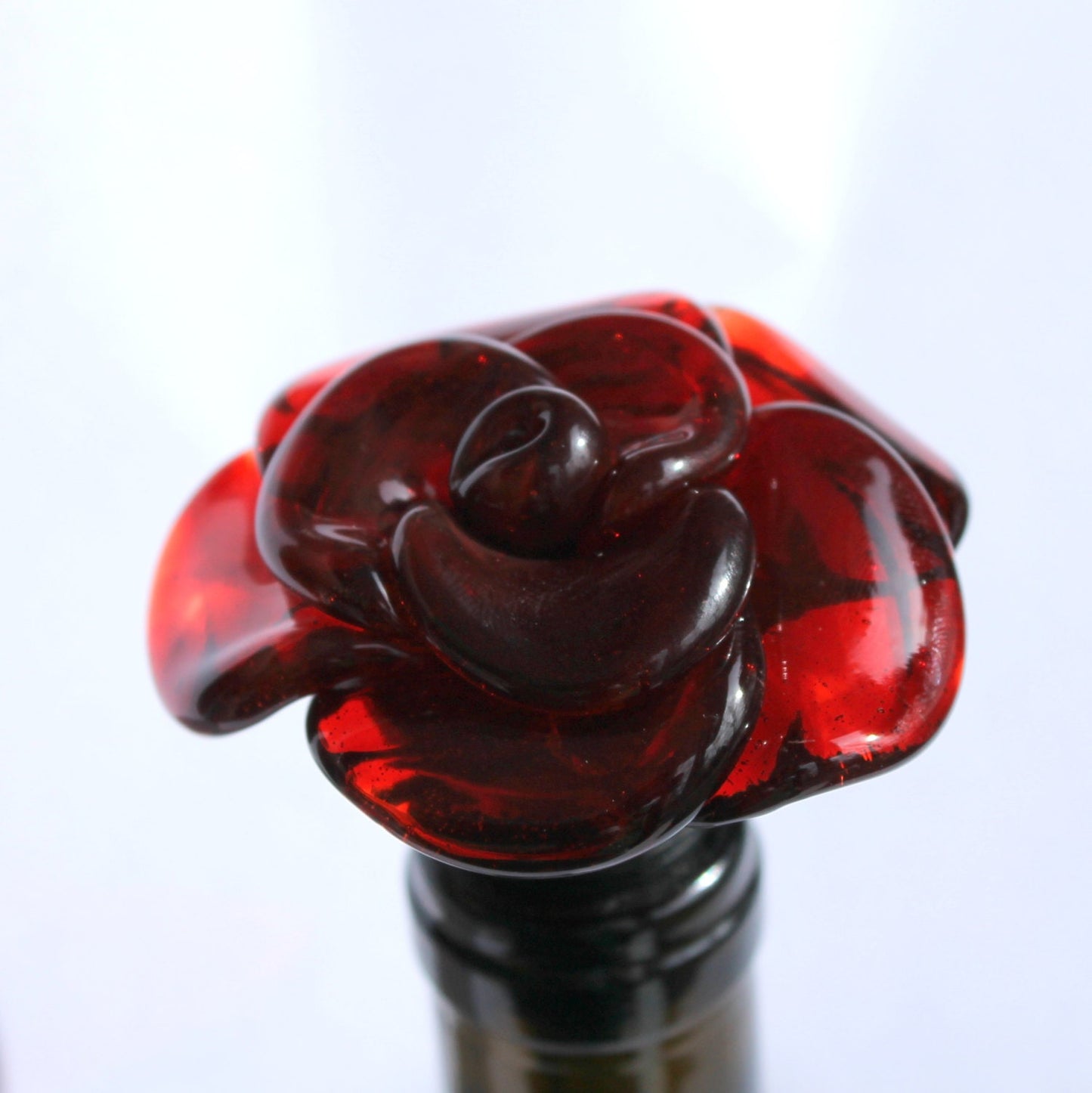 Wine Bottle Stopper Glass Rose Red, Hand Blown Rose, Lampwork SRA Rose, Flower Stainless steel, Gift for Wino