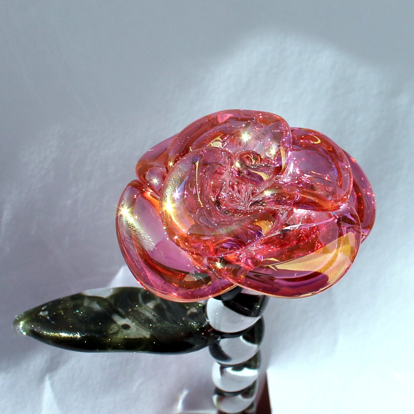 Pink Gold Fumed Glass Rose