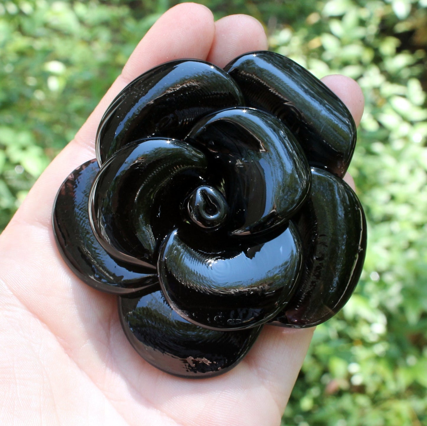 Handmade black glass rose