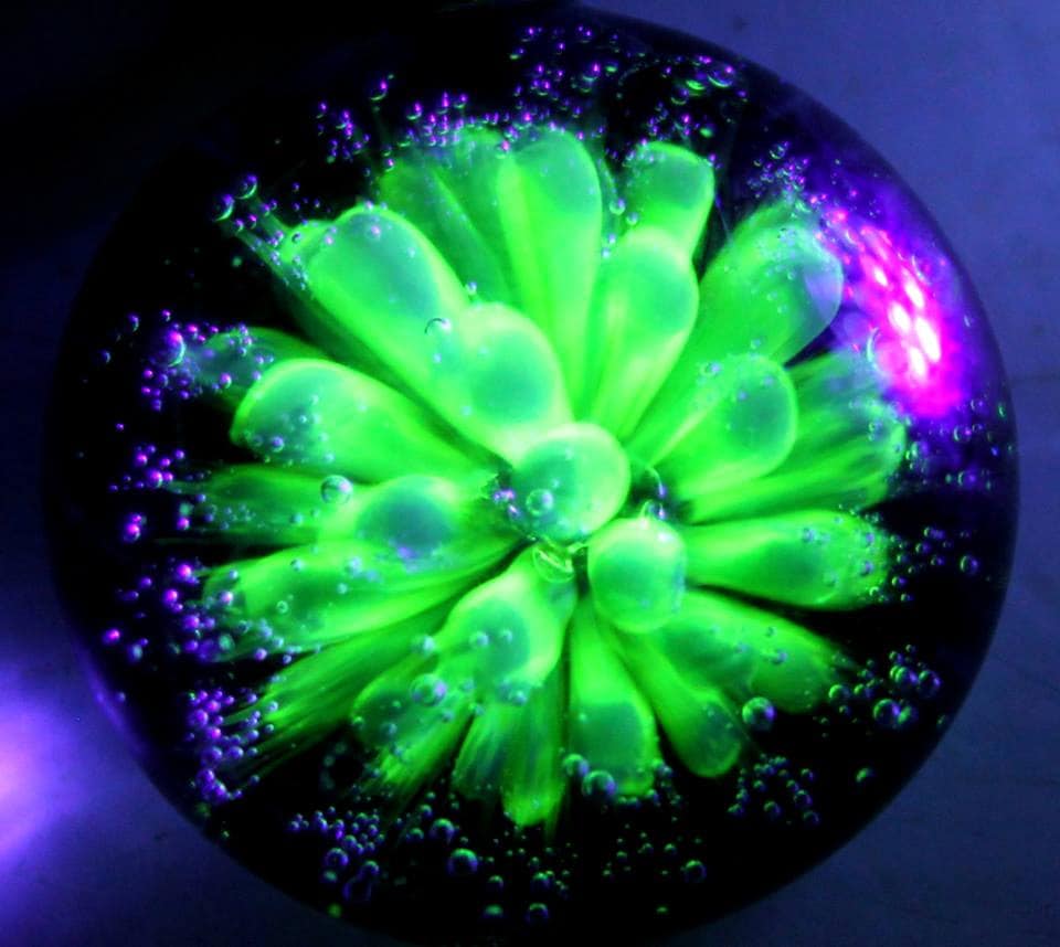 UV reactive Glow Glass Boro Pendant Implosion, Lampwork Jewelry Focal Bead, Flamework Hand Blown